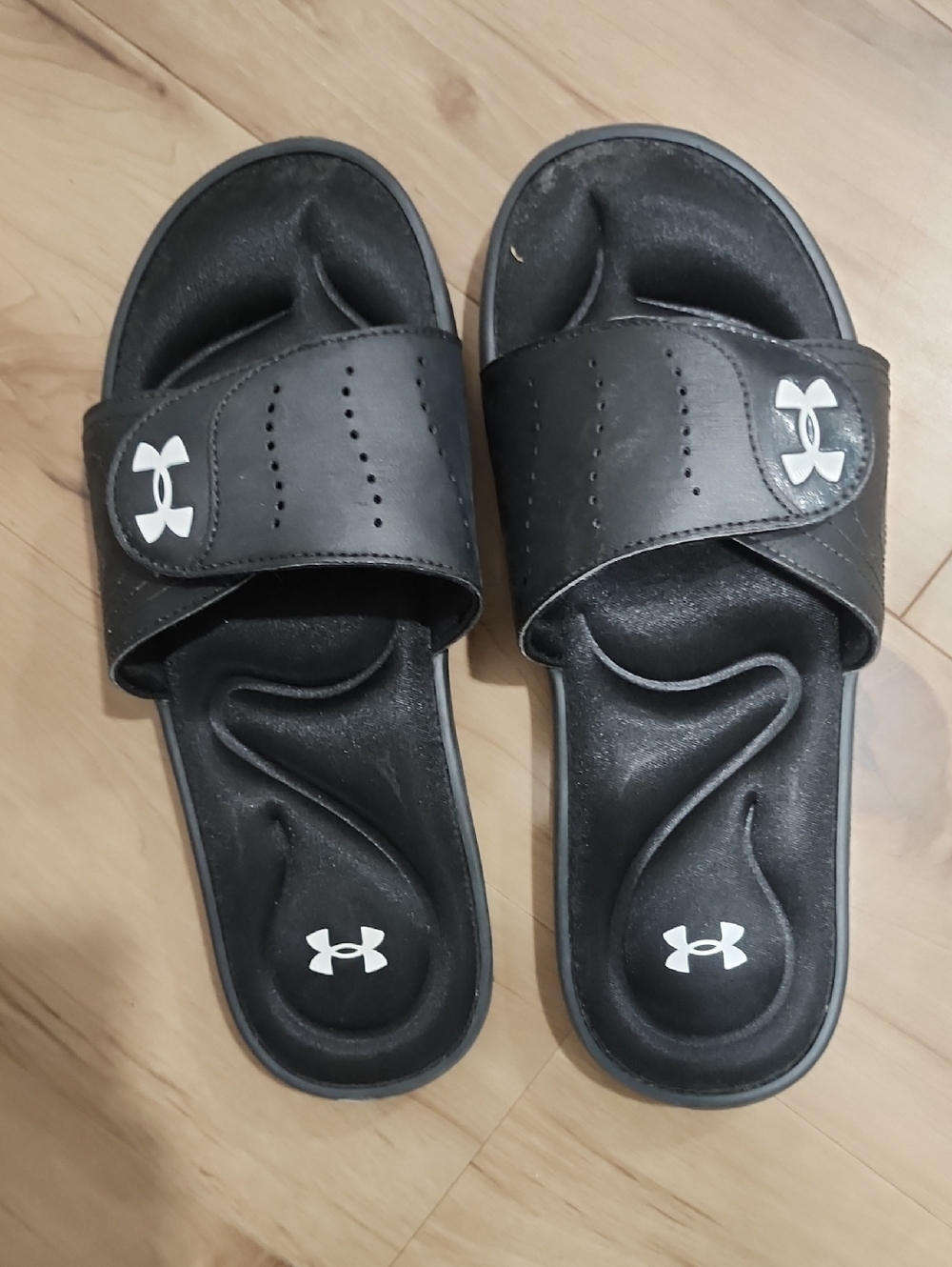 Under Armour Black Slides with White Logo Accents